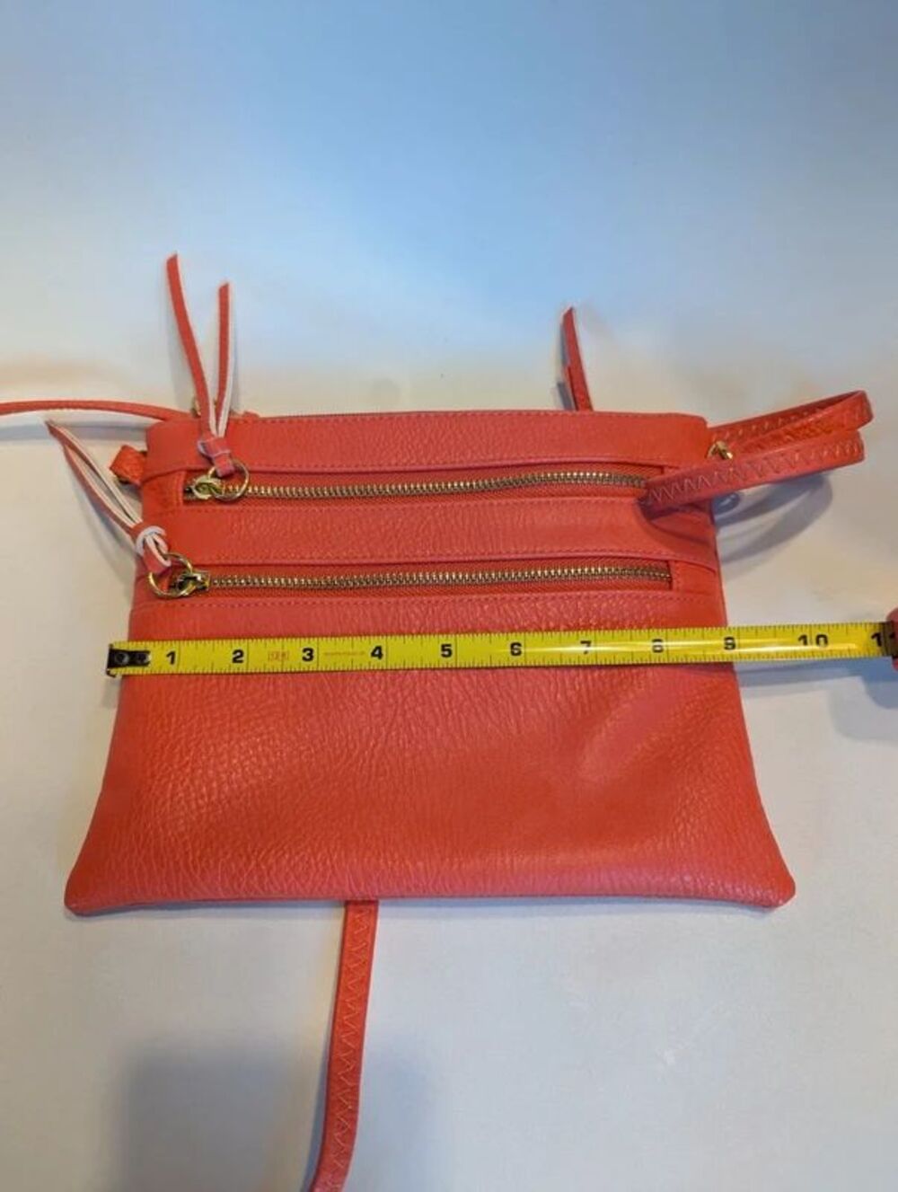 Coral Pink Leather Crossbody Bag Small Shoulder Purse with Zipper Pockets - Picture 3 of 3